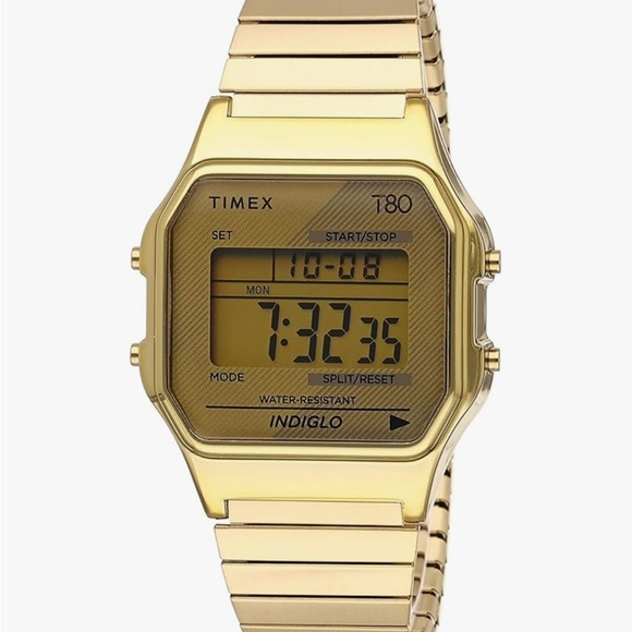 Timex Gold T80 34mm Watch with Digital Display and Retro Design - Picture 4 of 5